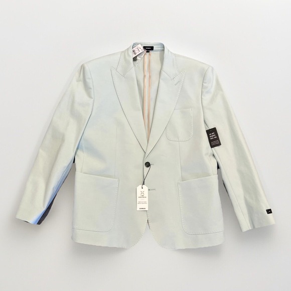 Express Slim Cotton Blend Hyper Stretch Suit Jacket Blazer Blue/Green Men 44 NWT - Picture 1 of 11